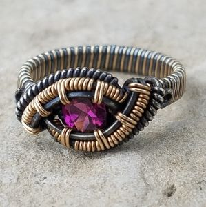 Rhodolite Garnet Ring - Handmade - Size 7
